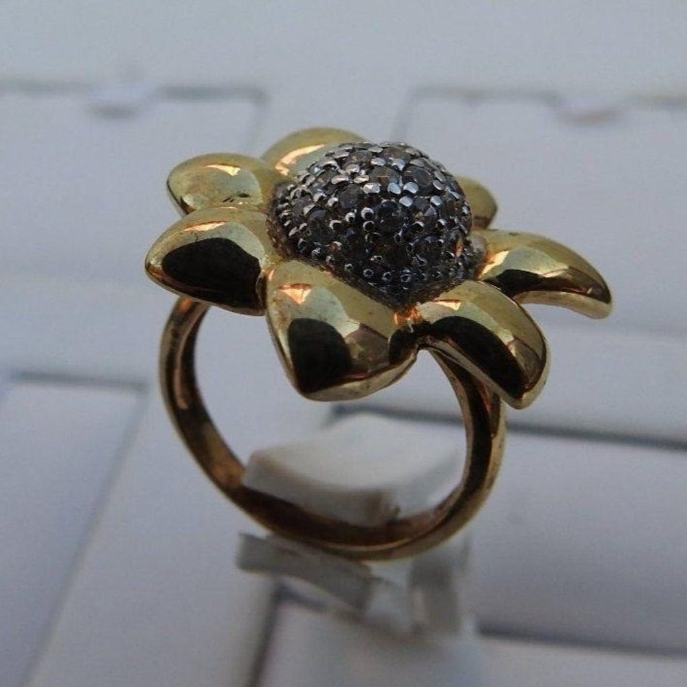 Stylish Women's Flower Statement Ring, Vermeil Si… - image 3